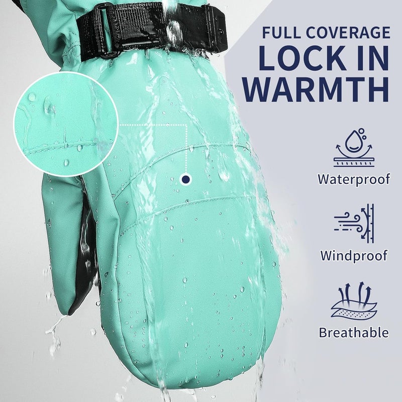 Odtmger Snow Mittens Waterproof Winter Ski Warm Cotton & Spray-Bonded Cotton Lined, Anti-Loss Rope for Parent Child - Image 5